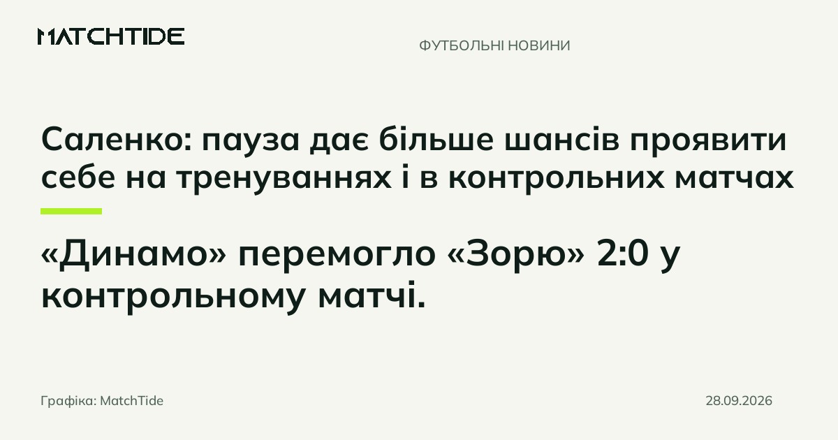 Саленко: пауза дає більше шансів проявити себе на тренуваннях і в контрольних матчах