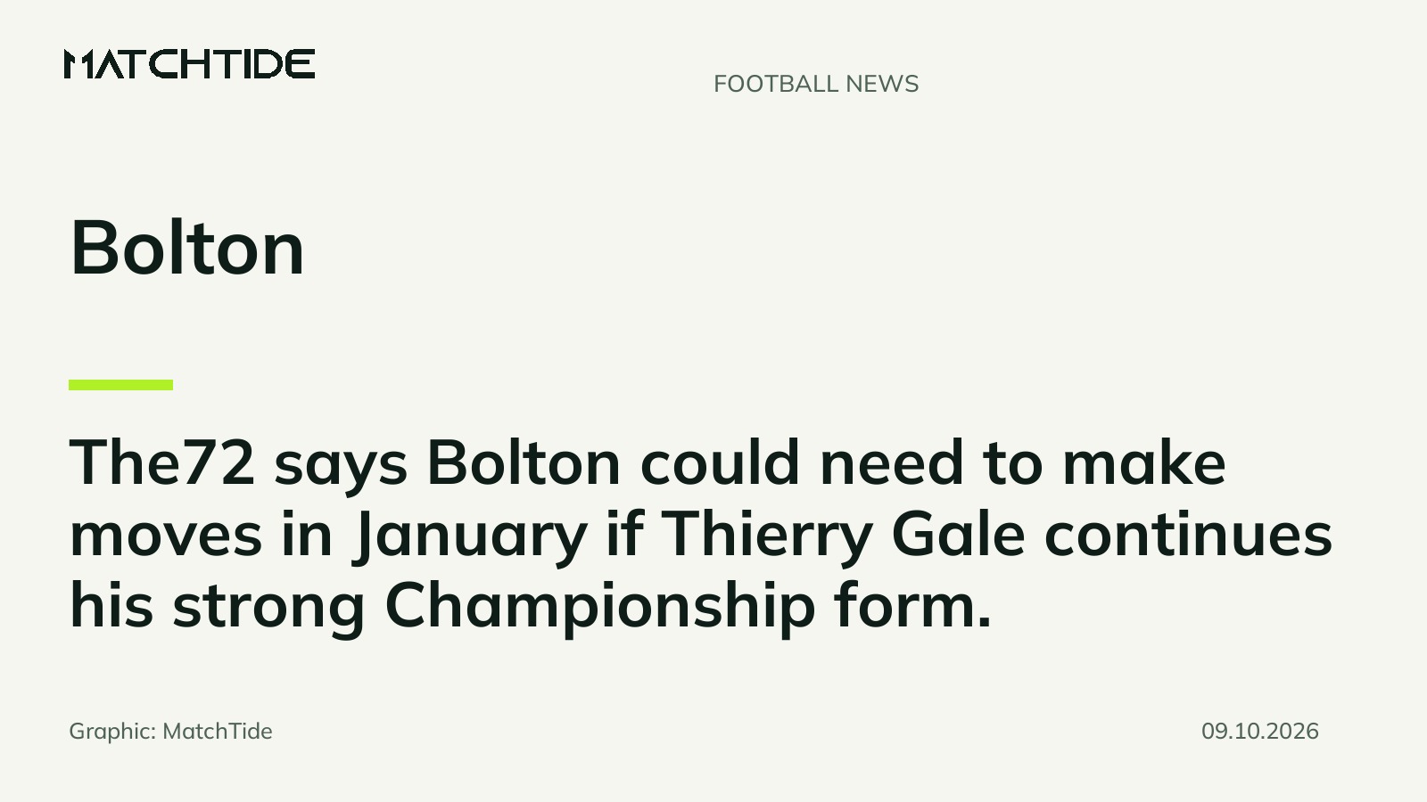 The72: Bolton may need January moves if Gale maintains form
