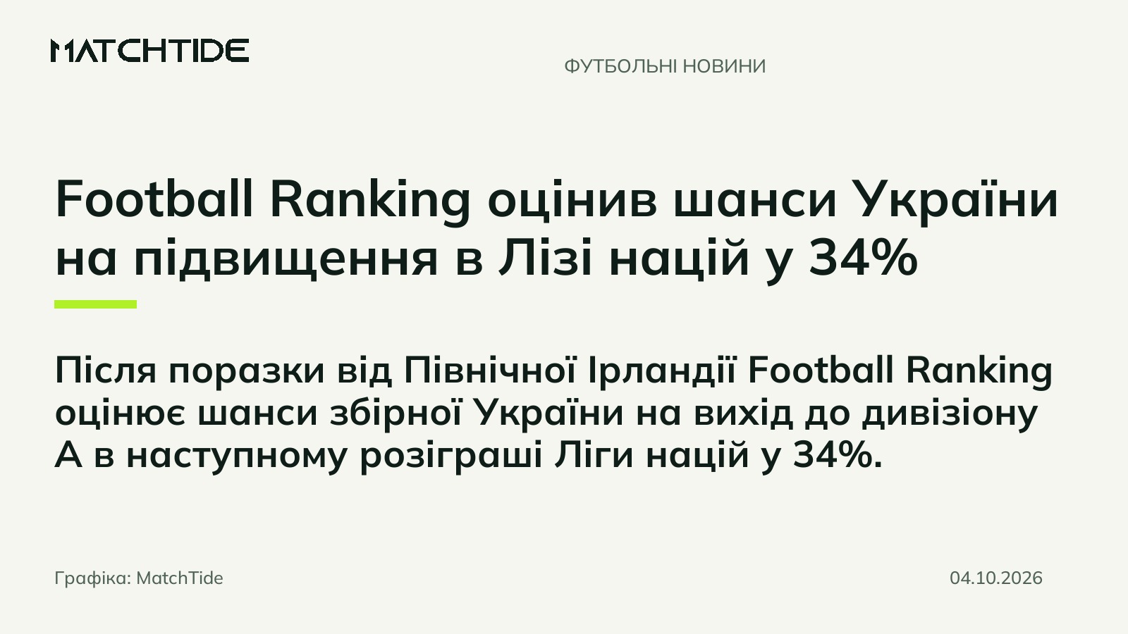 Football Ranking оцінив шанси України на підвищення в Лізі націй у 34%