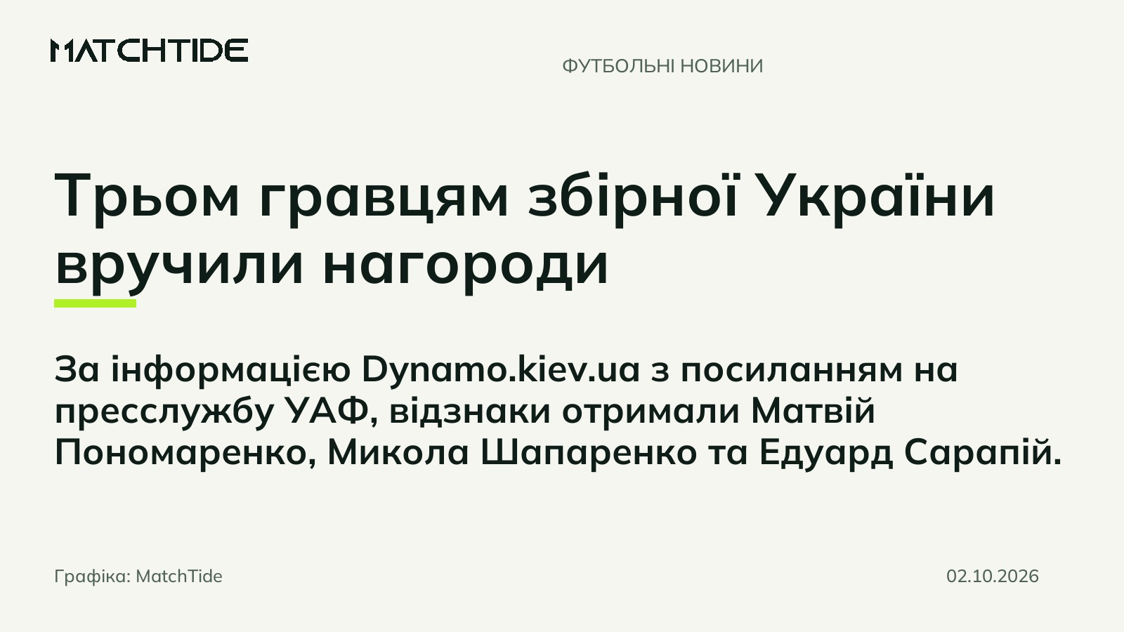 Трьом гравцям збірної України вручили нагороди