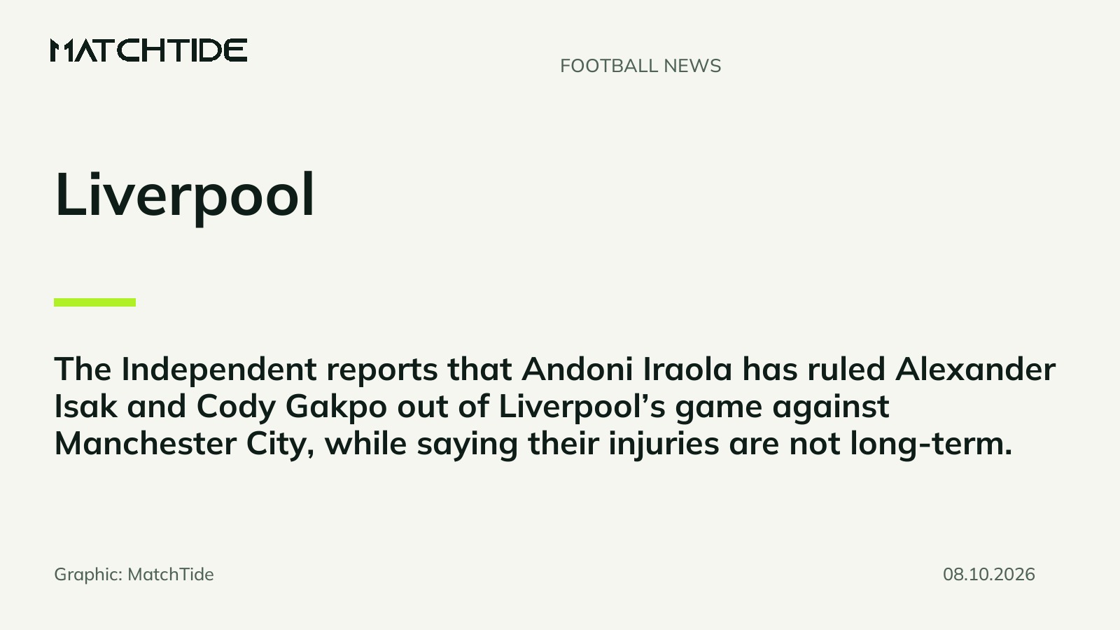 Isak and Gakpo ruled out of Liverpool’s Manchester City game