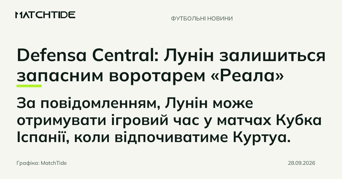 Defensa Central: Лунін залишиться запасним воротарем «Реала»