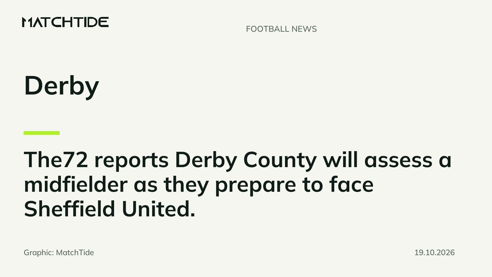 Derby to assess midfielder ahead of Sheffield United trip