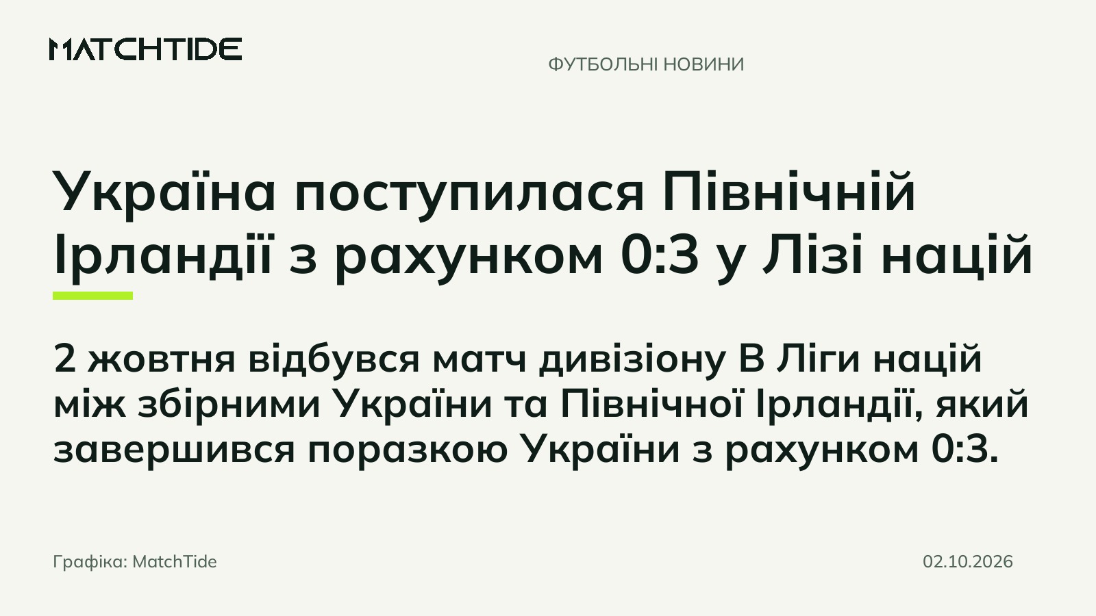 Україна поступилася Північній Ірландії з рахунком 0:3 у Лізі націй