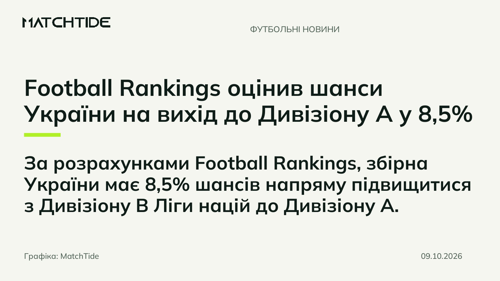 Football Rankings оцінив шанси України на вихід до Дивізіону A у 8,5%