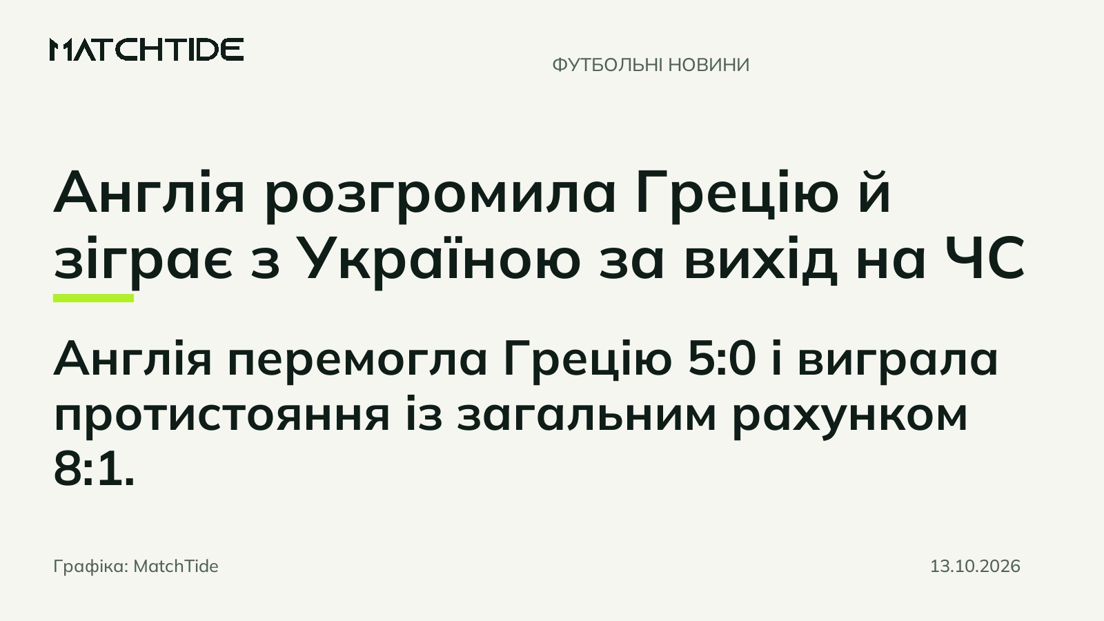 Англія розгромила Грецію й зіграє з Україною за вихід на ЧС