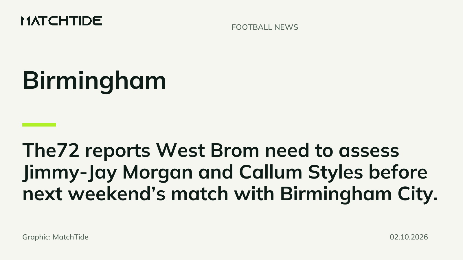 West Brom to assess Morgan and Styles before Birmingham clash