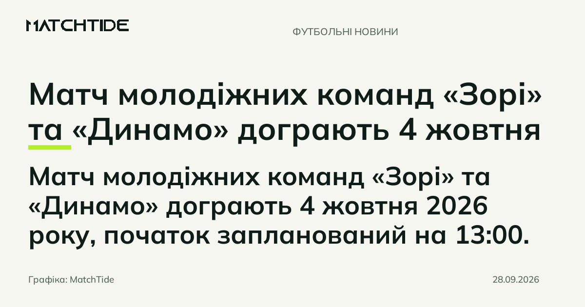 Матч молодіжних команд «Зорі» та «Динамо» дограють 4 жовтня