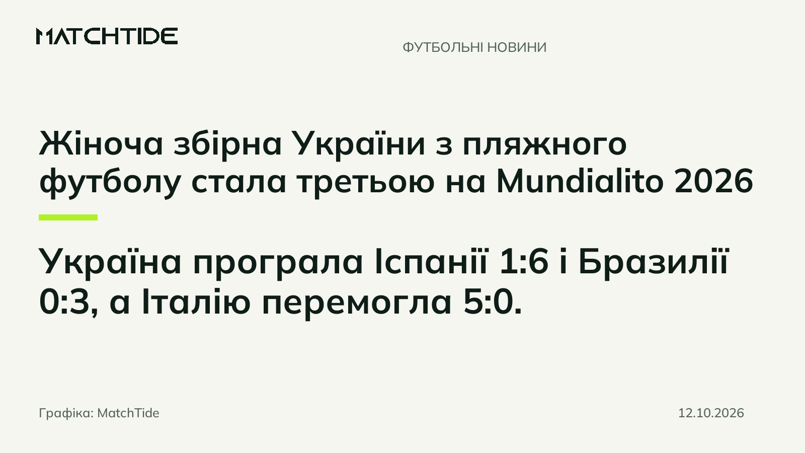 Жіноча збірна України з пляжного футболу стала третьою на Mundialito 2026