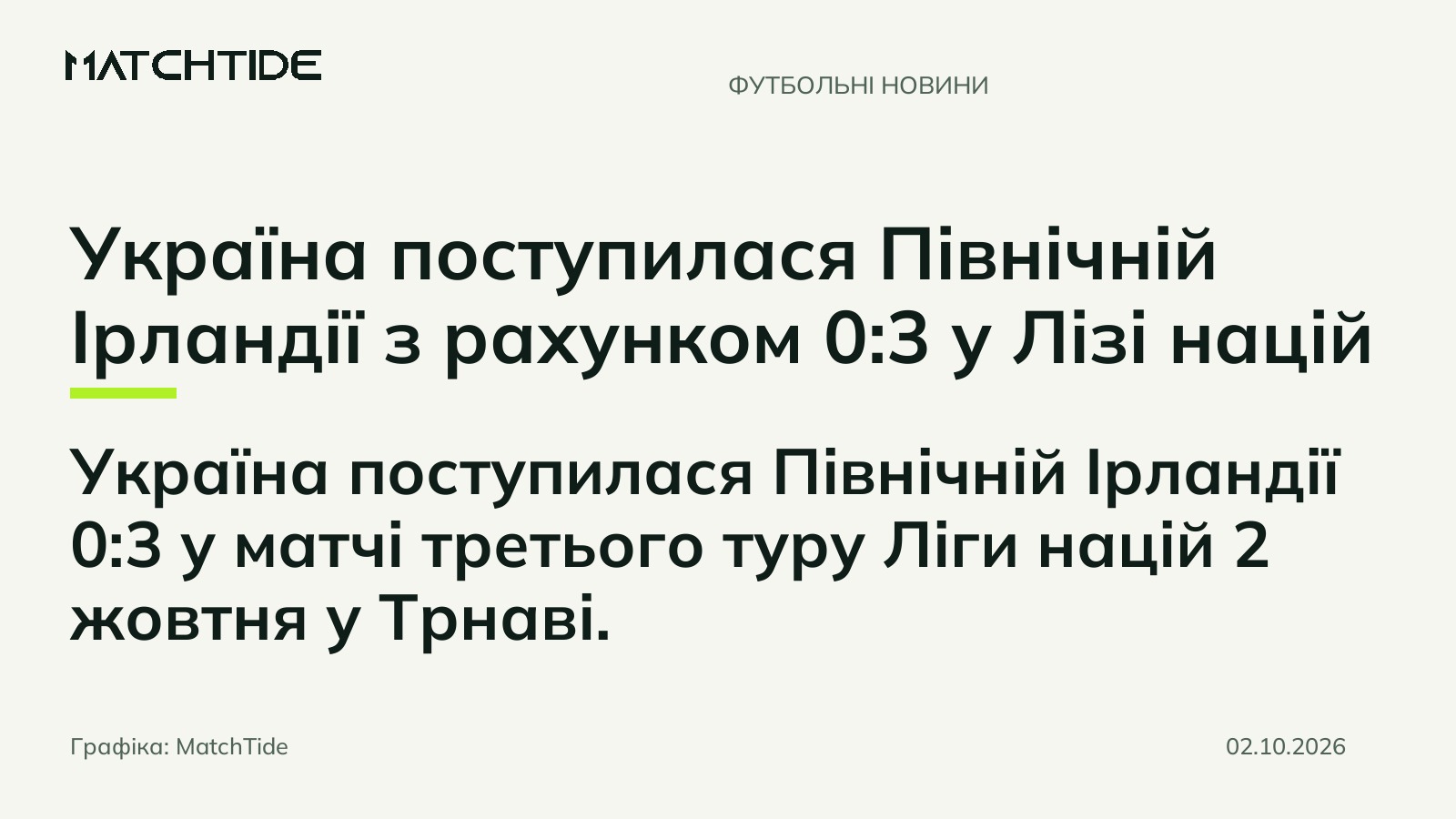 Україна поступилася Північній Ірландії з рахунком 0:3 у Лізі націй