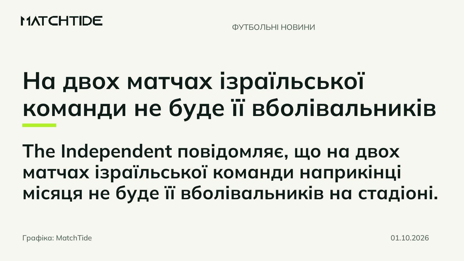 На двох матчах ізраїльської команди не буде її вболівальників