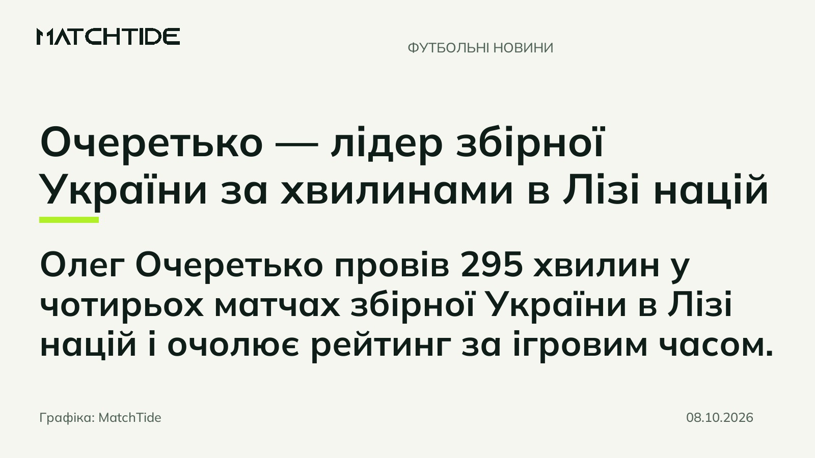 Очеретько — лідер збірної України за хвилинами в Лізі націй
