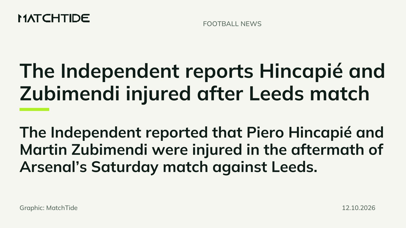 The Independent reports Hincapié and Zubimendi injured after Leeds match